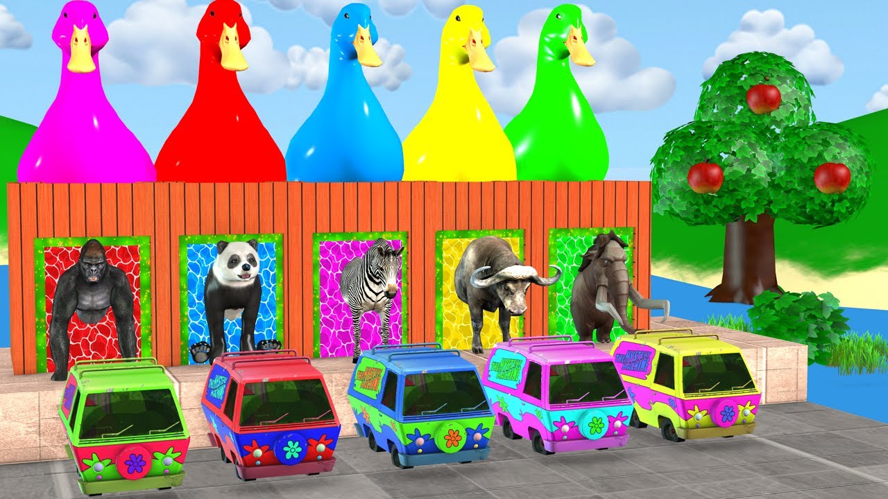 Long Slide Game with Cow Elephant Gorilla Hippopotamus Tiger 3d Animal Game Funny 3d Animals