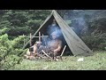 bushcraft trip at 1500 meters in a kanvas tent. Making a Adjustable Pot Hanger cooking over the fire