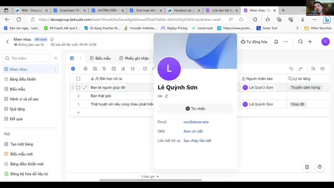 Outline Video Ứng dụng Lark trong việc Ghi Nhận - Lê Quỳnh Sơn