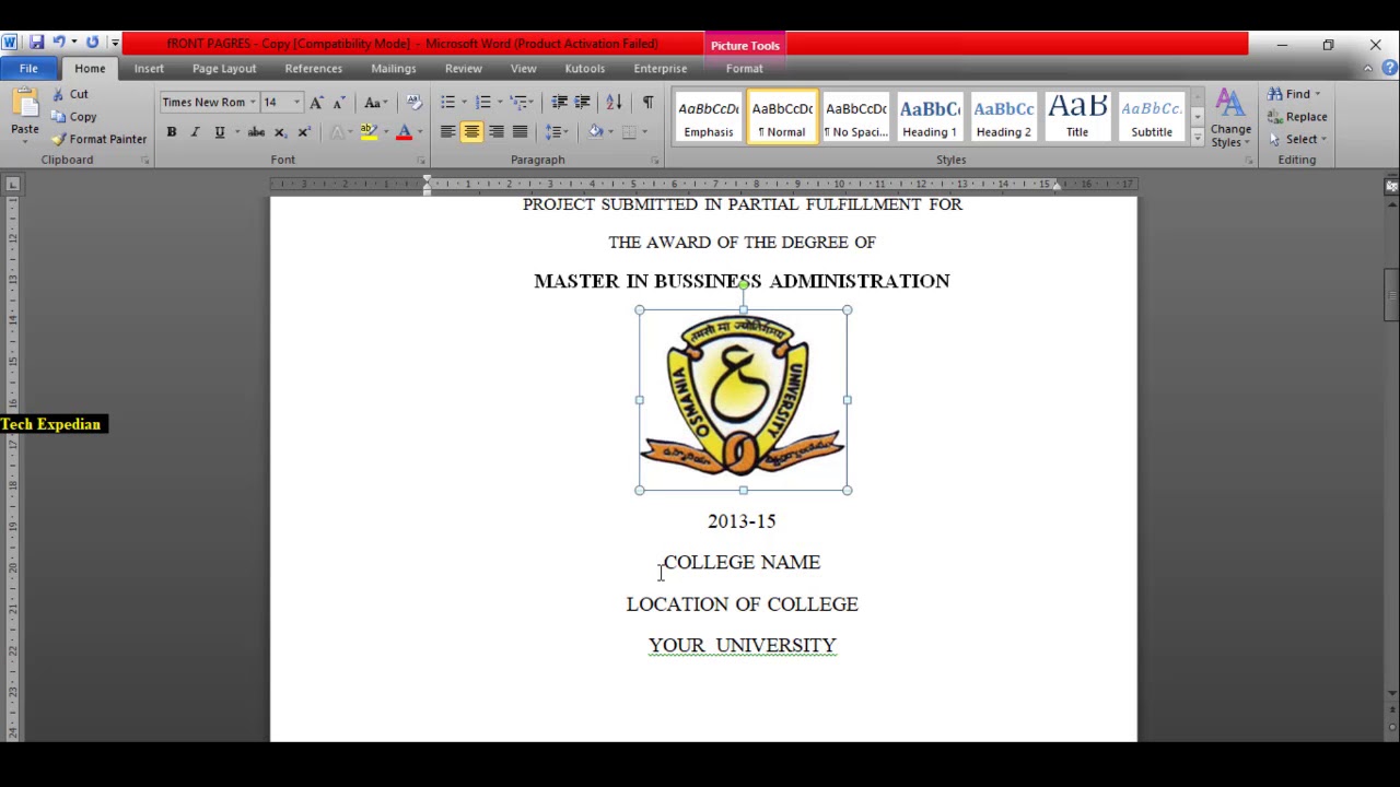 mba assignment front page