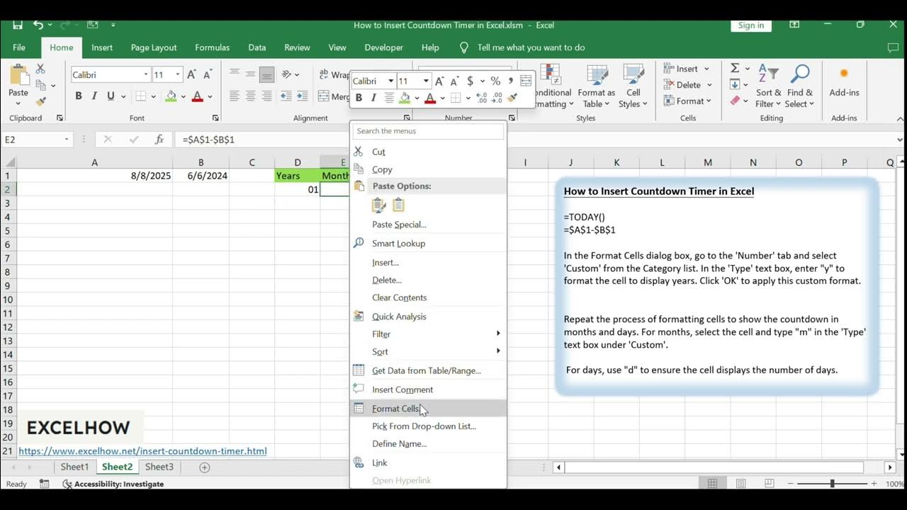 How to insert countdown timer in excel youtube