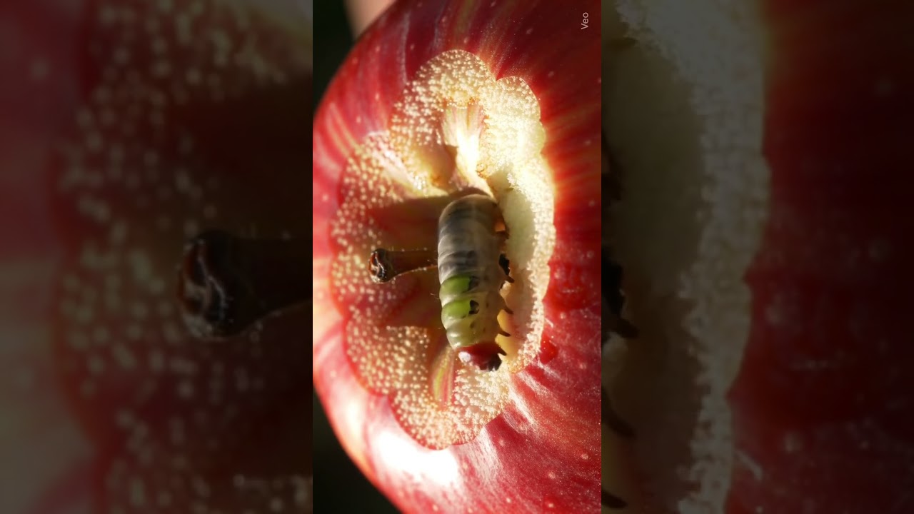 Worm eating apple 🍎 