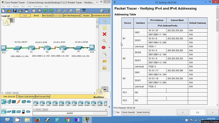 7.3.2.5 Packet Tracer - Verifying IPv4 and IPv6 Addressing
