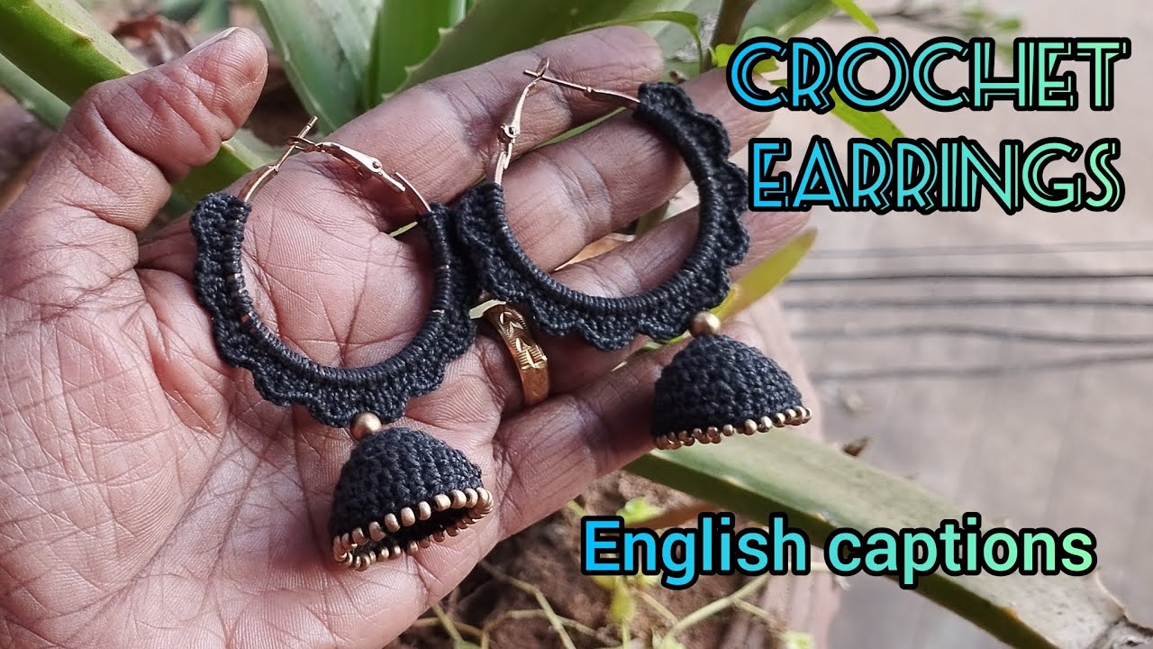 Simple crochet earrings,Crochet earrings for beginners, Crochet jewellery, Crochet jumka.