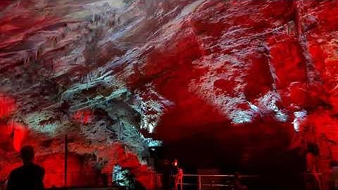 Lightshow in the cave system of Han-Sur-Lesse in Belgium