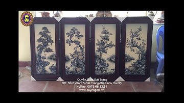 Tranh Tứ Quý " Xuân Hạ Thu Đông " Men Lam Tràm Bát Tràng