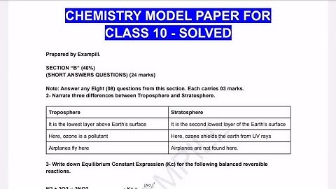 chemistry solved model paper class 10 | new model paper by karachi sindh board | science group