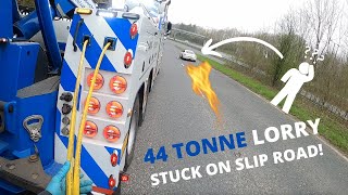 RECOVERING 44 TONNE LORRY STUCK ON MOTORWAY SLIP ROAD! UK TRUCK RECOVERY!