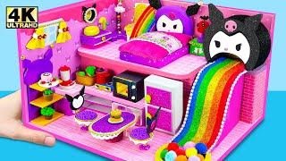 Make Kuromi Purple House has Kitchen, Bunk Bed, Rainbow Slide by Polymer Clay ❤️ DIY Miniature House