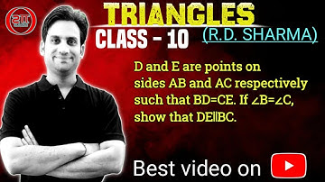 In a △ABC, D and E are points on sides AB and AC respectively such that BD=CE. If ∠B=∠C, show that