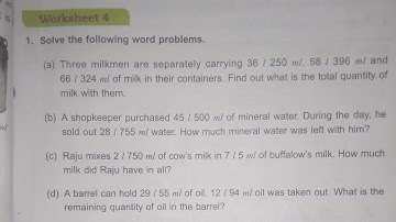 Dav Public School Class 4 Math Unit 7 Worksheet 4 || Capacity || @madhubanclasses