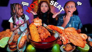 SPICY DESHELLED SEAFOOD BOIL MUKBANG HOT SEAT CHALLENGE with QUEEN BEAST LAYLA & JUJU