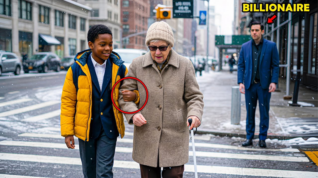 Kind Boy Helps a Blind Elderly Woman Cross the Street — Unaware Her Son Is a Billionaire