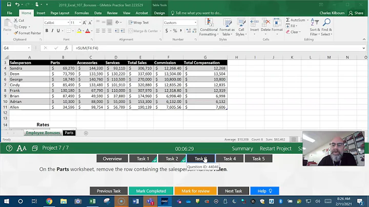 Microsoft Excel 2019: GMetrix Project 7 (Exam1)
