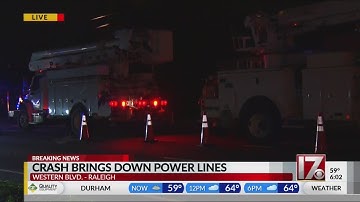 Crash brings down power lines on Western Boulevard in Raleigh