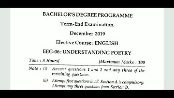 IGNOU EEG-06 UNDERSTANDING POETRY, B.A ENGLISH, QUESTION PAPER 2019