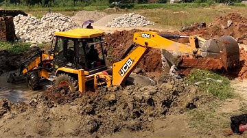 JCB Backhoe Loader Making A Bridge Foundation - JCB Working Road Construction
