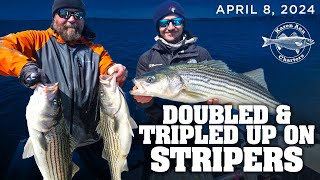 Doubled and Tripled up on Stripers in Raritan Bay - April 8, 2024 - Striped Bass Fishing Spring