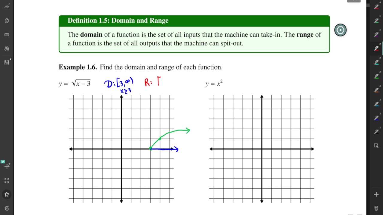 Elementary Calculus Example 1.6 - Domain and Range of a Function - YouTube