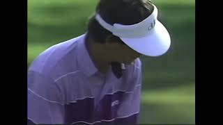 Famous 1987 Masters. Larry Mize hits second shot to the 15th over the green. Quality golf swing. Profile