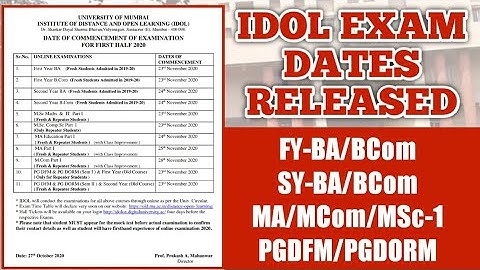 IDOL EXAM DATES | FYBA/BCOM SYBA/BCOM MA/MCOM/MSC PART 1 PGDFM/PGDORM | ASHISH SIR