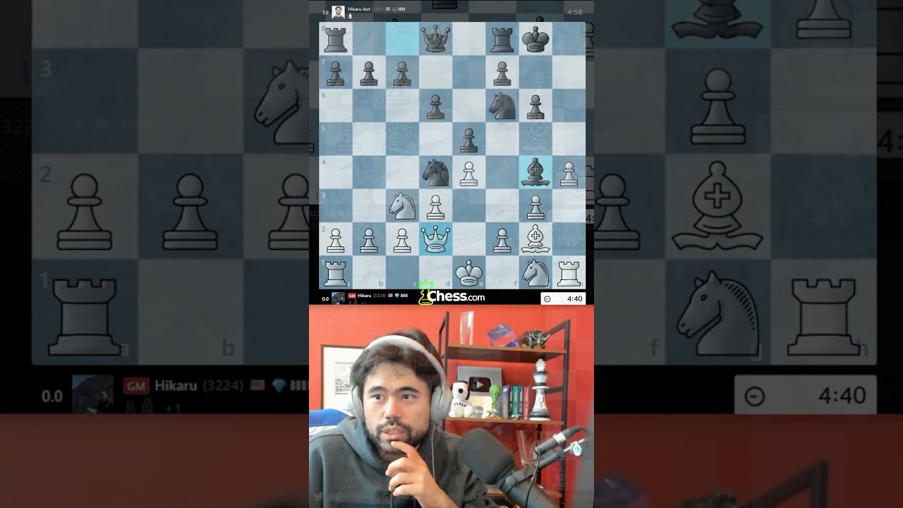 Hikaru Beats Chess Mittens Bot⁉️ ##chess##chesstok##chesstrick