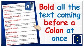 how to bold all the text coming before a colon at once in ms word [advance find & replace:wildcard]