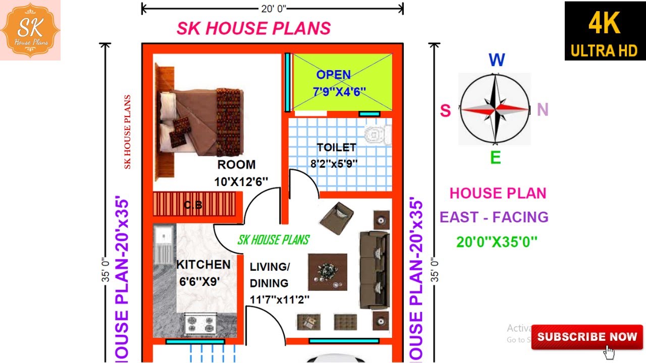 Vastu East Facing House Plan 20' X 35' / 700 Sq.Ft / 78 Sq.Yds / 65 Sq.M /  78 Gaj / With Interior - Youtube
