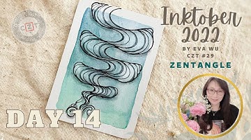 Day 14 Inktober 2022 Zentangle pattern #SLIDEHAT #mooka 禪繞畫 #1816 by Eva Wu ゼンタングル ATC tile