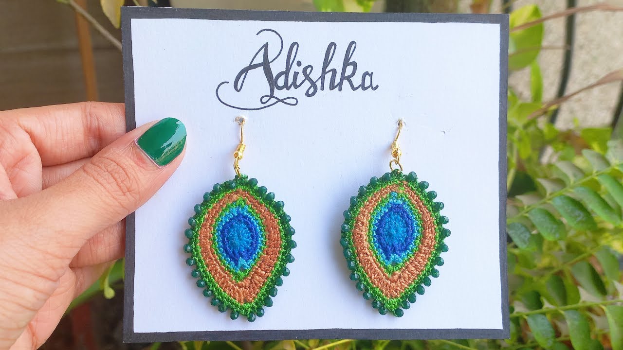 VERY BEAUTIFUL 🦚 SIMPLE Crochet Peacock Feather Earrings Tutorial | tığ işi tavus kuşu tüyü | #easy