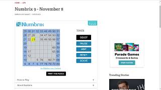 Solve Daily Numbrix 9 Puzzle: 11/8/2023 (ASMR)
