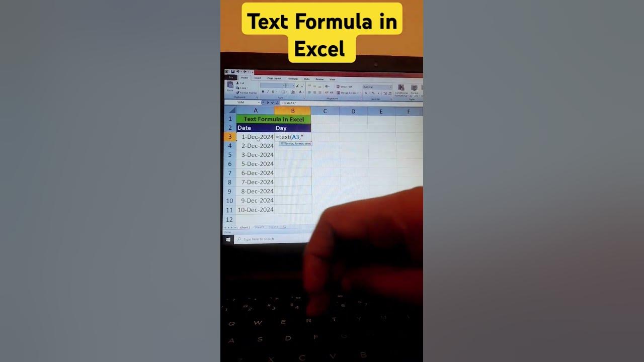 Text formula in excel find day of date using text formula shorts 