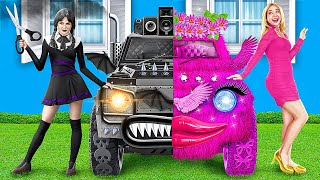 Voiture ROSE VS NOIRE 💖🖤 Idées &amp; astuces 😱Transformation extrême d&#39;une voiture par 123 GO! TRENDS