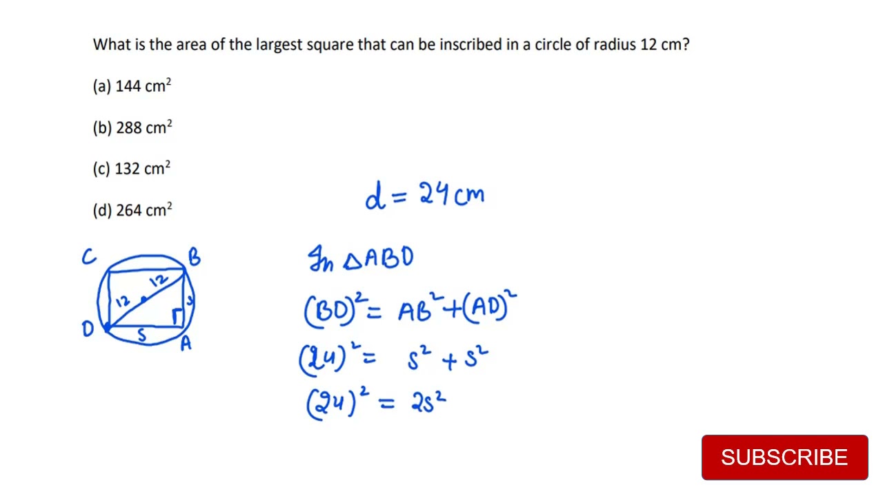 What is the area of the largest square that can be inscribed in a ...
