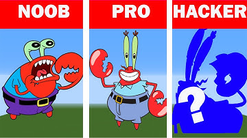 SpongeBob SquarePants - Mr Krabs Pixel Art in Minecraft - How to Draw? Noob vs Pro vs Hacker