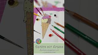 Malvorlage Eistüte Mit Kirsche - Ausgemalt Mit Aquarellbuntstiften