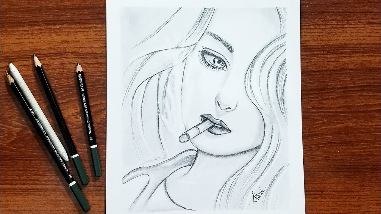 Pencil Girl Drawing by Robert Naworol - Pixels