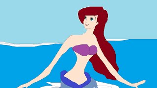 Beautiful Disney Princesses in Swimsuits. Drawing. Ariel Sunbathing on the Beach. Fan Art.