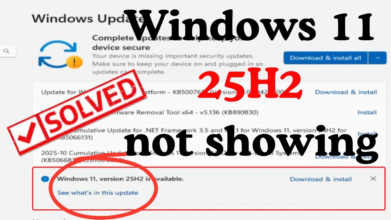 How to fix Windows 11 25H2 not showing in Windows update Settings - YouTube
