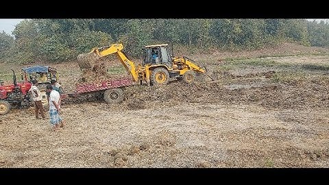 New Jcb 3dx Backhoe Machine Loading Red Mud In 2 Mahindra Tractors | Jcb Tractor Funny Cartoon Video