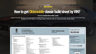 EASY WAY TO GET YOUR CLASSIC OLDSMOBILE BUILD SHEET BY 13 DIGIT VIN LOOKUP