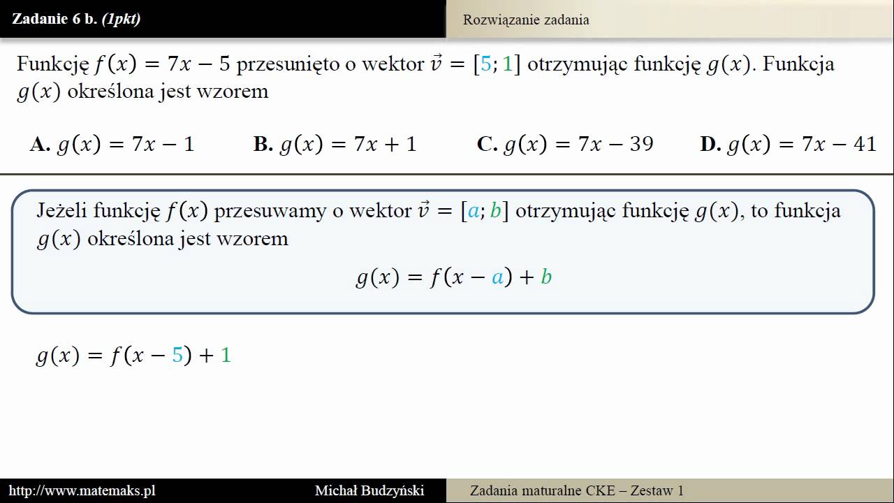 Zadanie 6b - matura z matematyki [przesunięcie wykresu funkcji] (zestaw