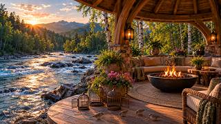 Beautiful Sunset by Riverside Cabin 🔥 Nature Ambience Sounds & Birdsong for Sleep/Study ✔️