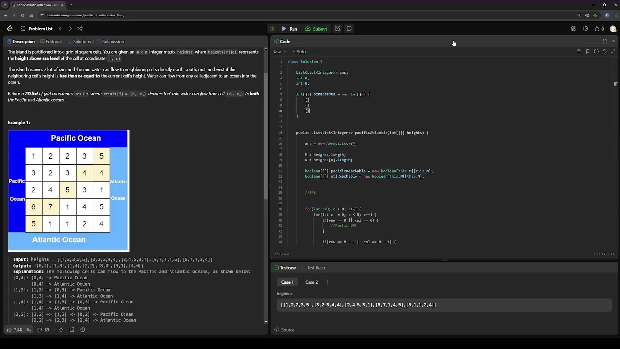 Leetcode 417  Pacific Atlantic Water Flow (Medium) (Java)