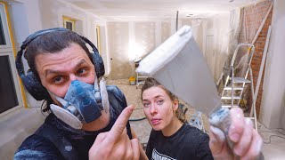 We Tried Mudding Drywall For the first time... (Very Messy)