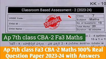 💯Ap 7th class Fa3 Maths question paper 2023-24 with answers|7th class maths Fa3 CBA-2 answer key