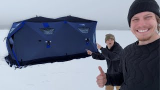 Winter Camping in Massive Portable Ice Shanty! Ft. Mav