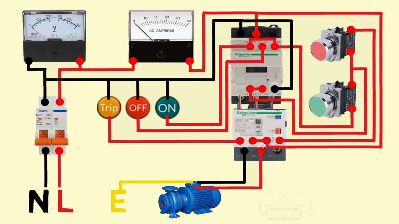 DOL starter wiring connection for single phase motor - YouTube  Dol Motor Starter Wiring Diagram Pdf    YouTube