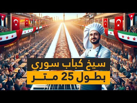 سيخ كباب بطول 25 مترا خلال افتتاح سوري لمحله في مرسين