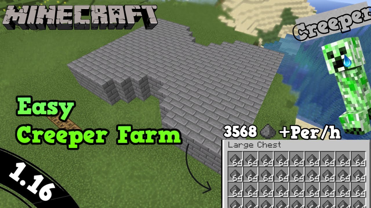 Minecraft Creeper Farm-Easy 3000+Gunpowder Per Hour 1.16/1.17 - YouTube